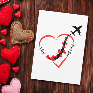 Tarjeta Divertido Amo a Mi Piloto Corazón y Avión Romántic