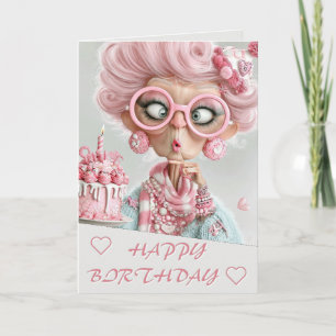 Tarjeta Divertido Anciana Sassy Rosa