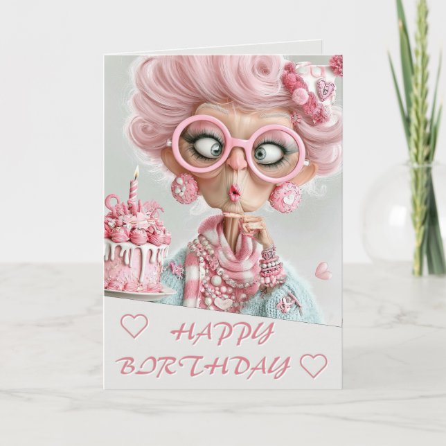 Tarjeta Divertido Anciana Sassy Rosa (Anverso)