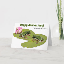 Tarjeta Divertido aniversario Boda Frog Pareja Lilies Rosa