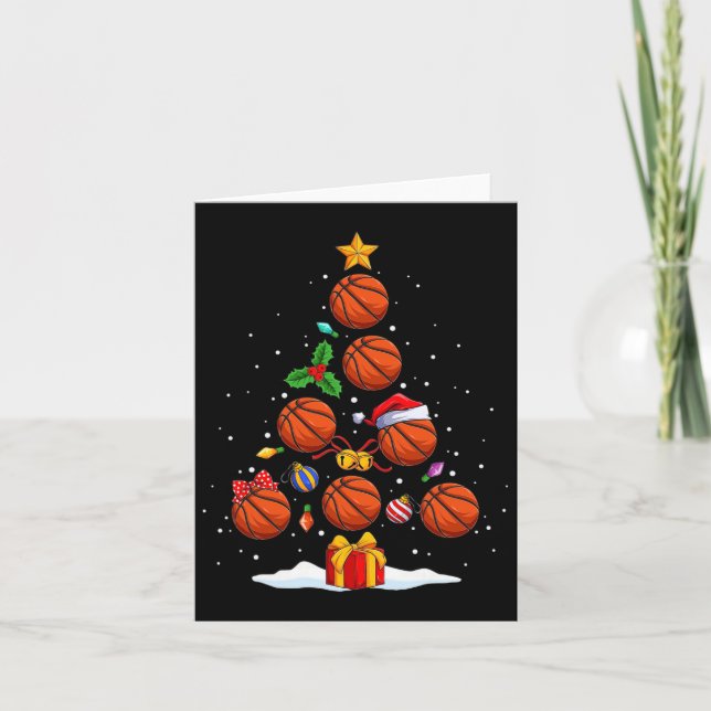 Tarjeta Divertido árbol de navidad de baloncesto enciende  (Anverso)