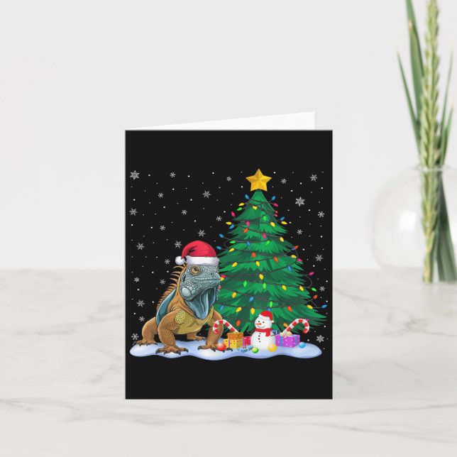 Tarjeta Divertido árbol de Navidad de Iguana enciende Gorr (Anverso)