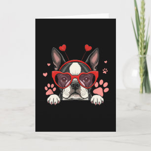 Tarjeta Divertido Boston Terrier Corazón Cabeza San Valent