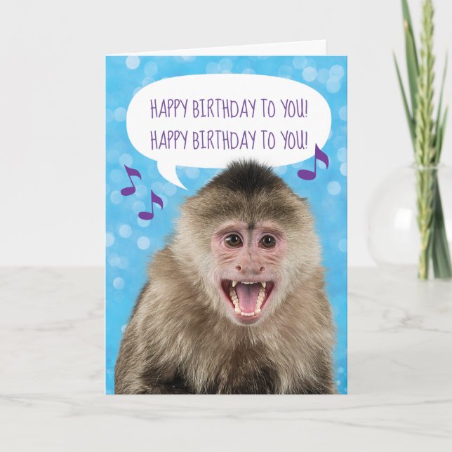 Tarjeta Divertido cantante de mono Personalizado cumpleaño (Anverso)