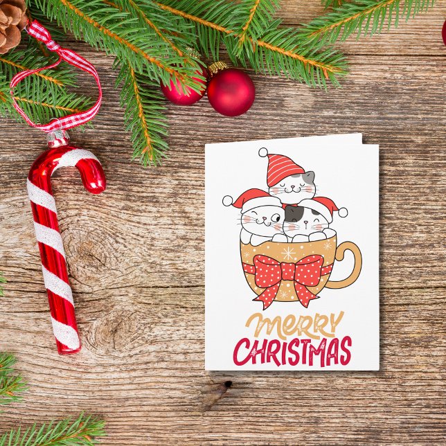 Tarjeta Divertido canto Feliz Personalizado de Mug Gato de (Funny Sayings Merry Christmas Cat Mug Custom Card)