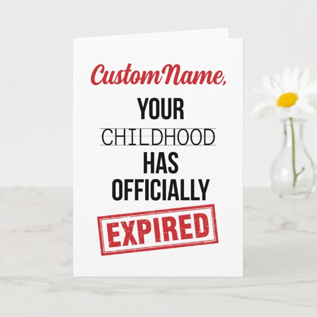 Tarjeta Divertido cumpleaños 18, tu infancia ha expirado (Planta pequeña)