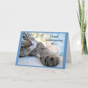 Tarjeta Divertido cumpleaños 90 con humor de gato animal