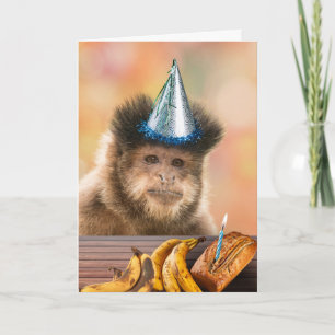 Tarjeta Divertido cumpleaños Capuchin Monkey Banana Pan