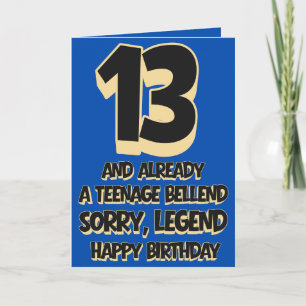 Tarjeta Divertido cumpleaños de 13 años de adolescente