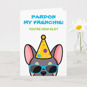 Tarjeta Divertido cumpleaños de Bulldog Francés lila bronc