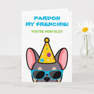 Tarjeta Divertido cumpleaños de Bulldog Francés lila bronc