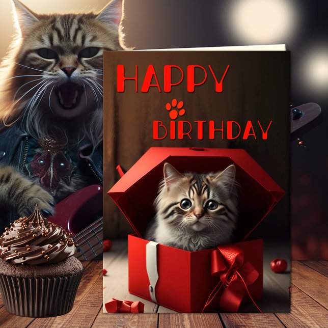 Tarjeta Divertido cumpleaños de la dama de un gato loco (Funny cat greeting card featuring a crazy cat lady starter kit, with different cats)