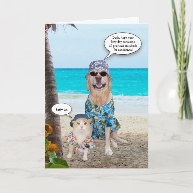 Tarjeta Divertido cumpleaños de perro/laboratorio hawaiano (Anverso)