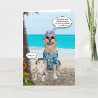 Tarjeta Divertido cumpleaños de perro/laboratorio hawaiano