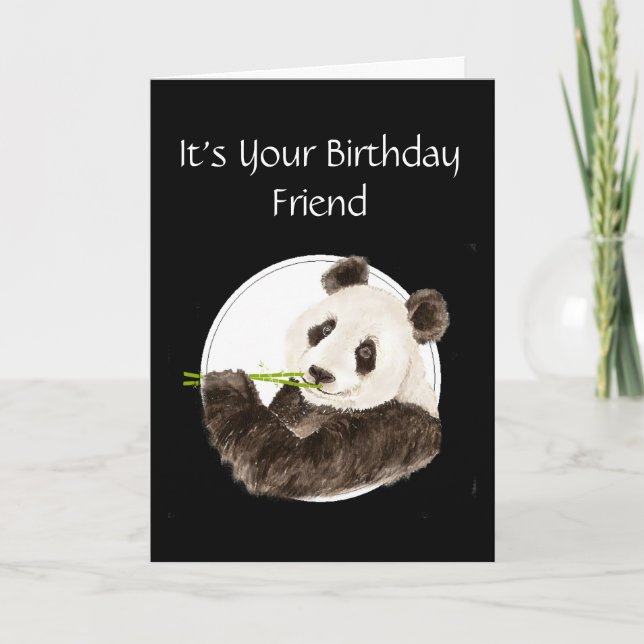 Tarjeta Divertido, cumpleaños del amigo, panda, oso (Anverso)