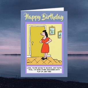 Tarjeta Divertido cumpleaños del profesor de escuela