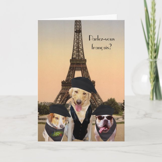 Tarjeta Divertido cumpleaños francés de perros (Anverso)