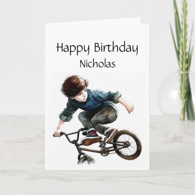 Tarjeta Divertido Cumpleaños Nombre Personalizado Biciclet (Anverso)