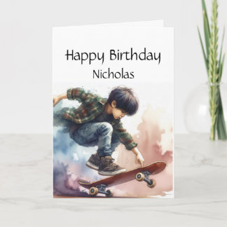 Tarjeta Divertido Cumpleaños Nombre personalizado Skateboa