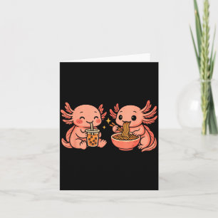 Tarjeta Divertido Cute Kawaii Axolotl Comiendo Fideos Rame