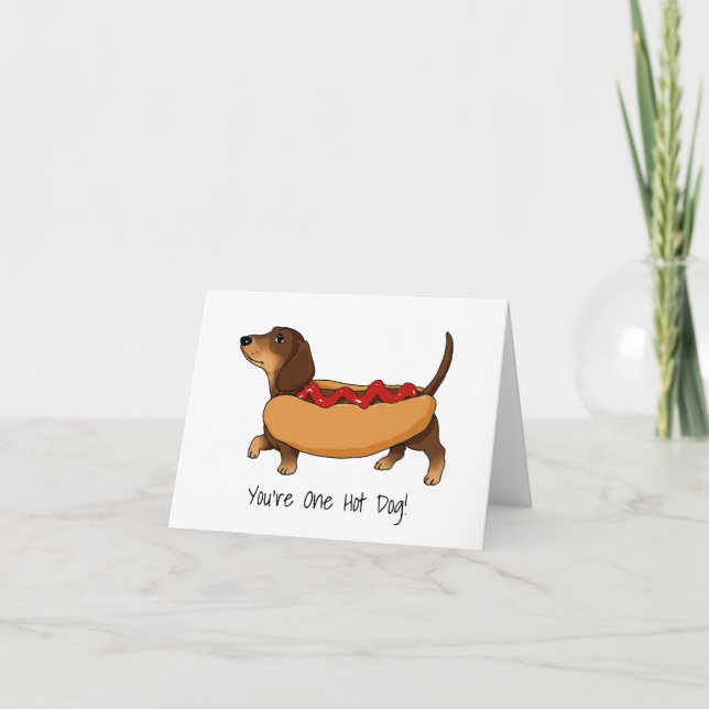 Tarjeta Divertido Daschund Hot Dog Watercolor (Anverso)