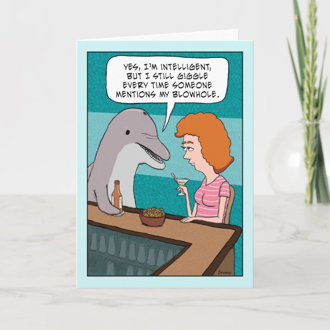 Tarjeta Divertido delfín Giggles sobre el cumpleaños de Bl (Anverso)