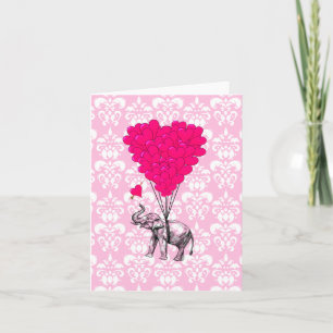 Tarjeta Divertido elefante lindo y damasco rosa