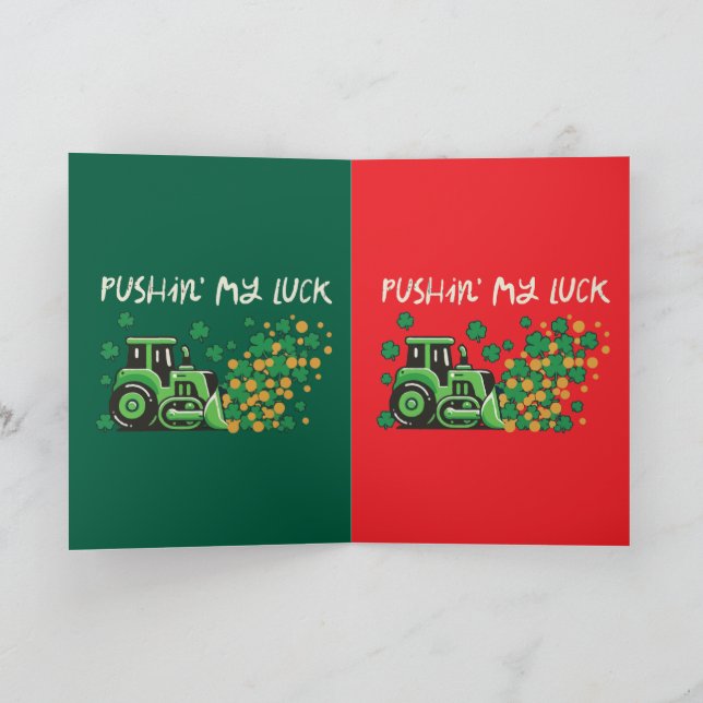 Tarjeta Divertido "Empujando mi suerte" Topadora del día d (Interior)