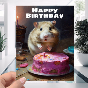 Tarjeta Divertido Fat Hamster y Candle Cake - Feliz cumple