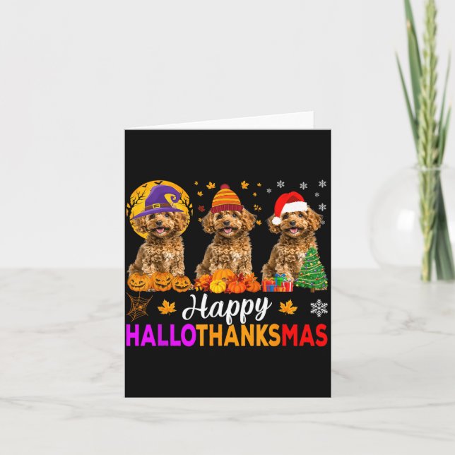 Tarjeta Divertido Feliz Hallothanksmas Caniche Perro Hallo (Anverso)