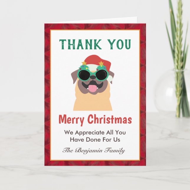Tarjeta Divertido Feliz Navidad Gracias Cachorro Personali (Anverso)