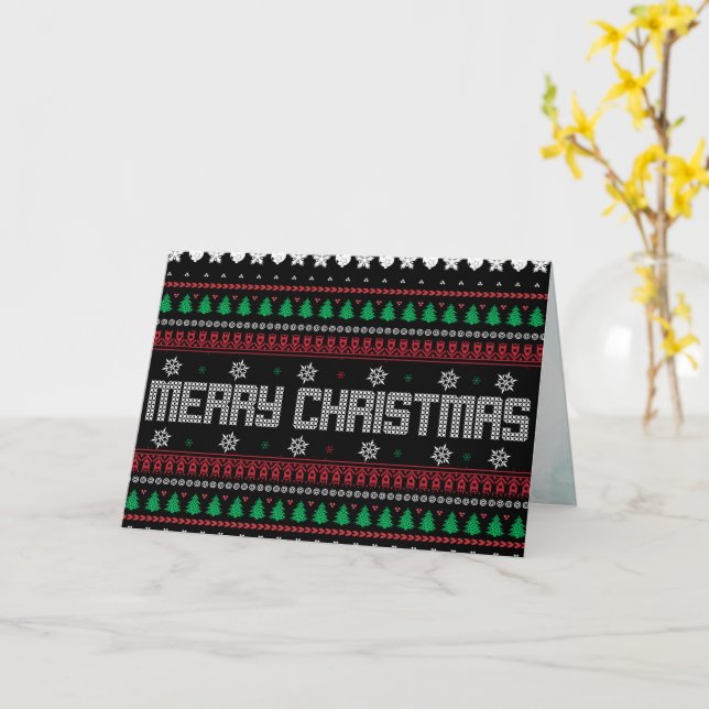 Tarjeta Divertido Feo Feliz Navidad patrón (flor amarilla)