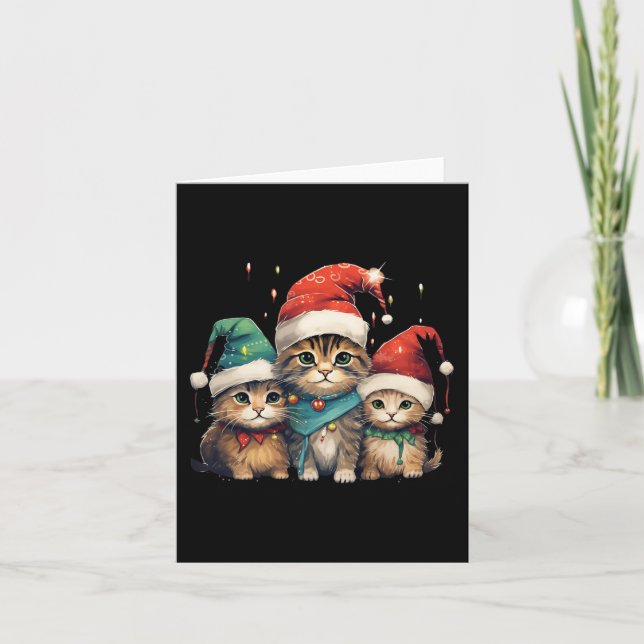 Tarjeta Divertido gatito Navidades árbol de navidad encien (Anverso)