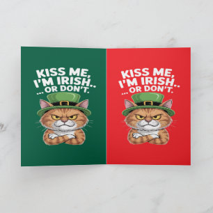 Tarjeta Divertido Gato Gruñón Día de San Patricio "Bésame