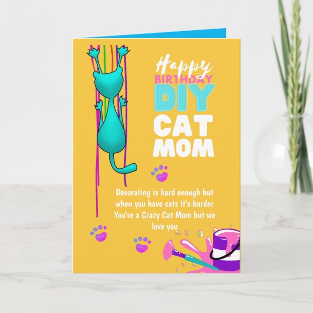 Tarjeta Divertido GATO MAMÁ cumpleaños - Loco por la Dama  (Anverso)