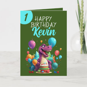 Tarjeta Divertido Green y Verde azulada Trex Boy 1er cumpl