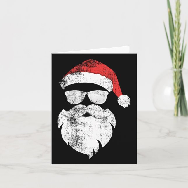 Tarjeta Divertido Hipster Santa Face Con Barba Gorra Y Gle (Anverso)