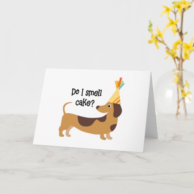 Tarjeta Divertido ¿Huelo Perro de Cumpleaños de Pastel? (flor amarilla)