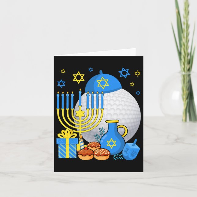 Tarjeta Divertido Judía Golf Ball Menorah Happy Hanukkah C (Anverso)