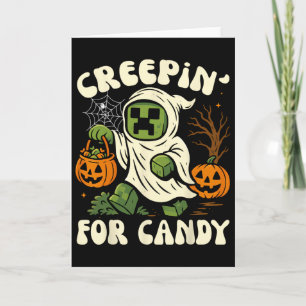 Tarjeta Divertido jugador de Halloween Pixel Niño Creepin'