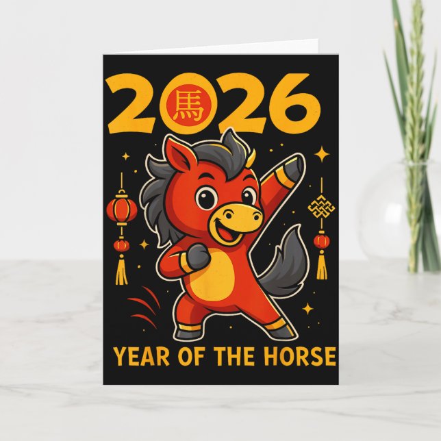 Tarjeta Divertido Kawaii Lunar 2026 Año Del Caballo Chino  (Anverso)