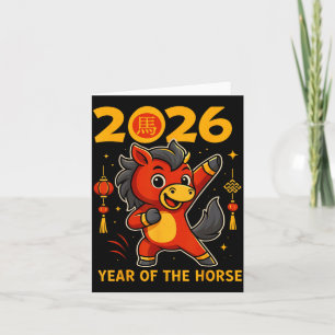 Tarjeta Divertido Kawaii Lunar 2026 Año del Caballo Chino