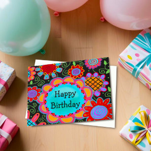 Tarjeta Divertido Lindo Colorido Feliz Cumpleaños