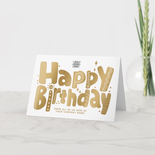 Tarjeta Divertido logo Faux Playful Gold Handwriter Cumple (Anverso)