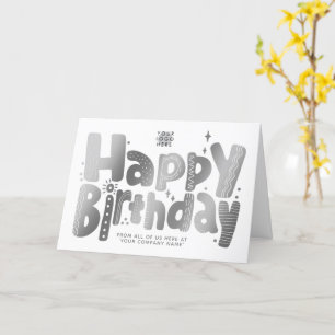Tarjeta Divertido logo Faux Playful Silver Cumpleaños manu