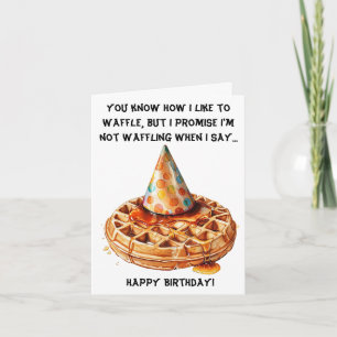 Tarjeta Divertido mensaje de cumpleaños Waffle con Gorra