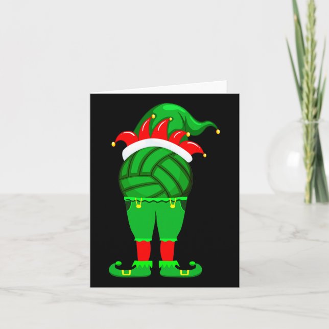 Tarjeta Divertido Navidades de Elf de voleibol en familia  (Anverso)