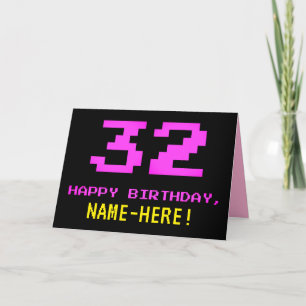 Tarjeta Divertido, Nerdy, Geeky, Rosa, Estilo de 8 bits 32