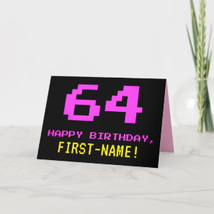 Tarjeta Divertido, Nerdy, Geeky, Rosa, Estilo de 8-bits 64