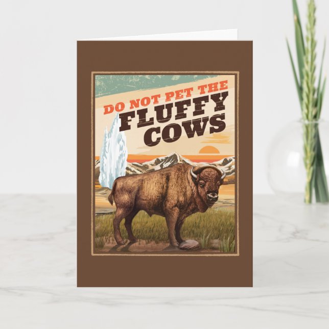 Tarjeta Divertido No Mascota A Los Fluffy Vacas Bison Love (Anverso)